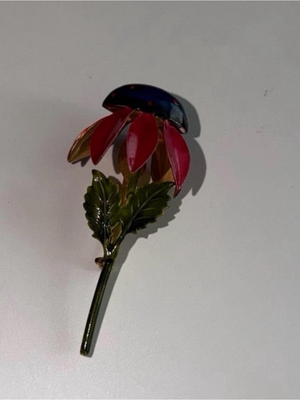 Vintage “Original by Robert” 1960’s Blue and Reddish Purple Enamel Flower Pin